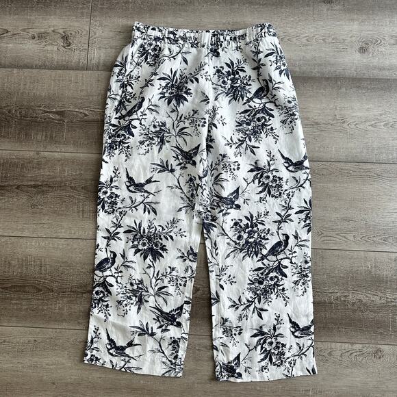 Charter Club Pants - Charter Club Luxury White Linen Blue Toile Lounge Pants Elastic Waist Sz M